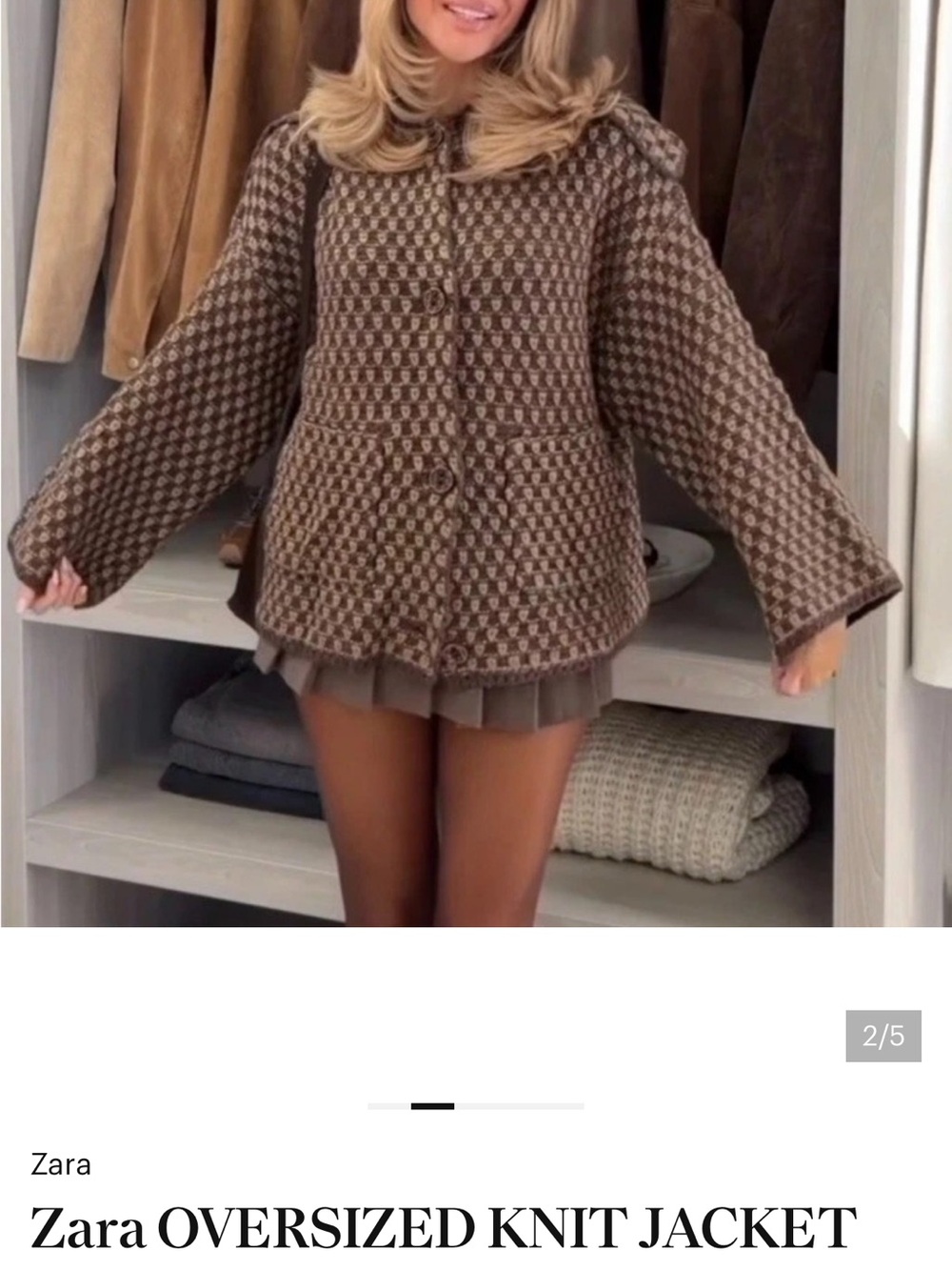 Zara Oversized Knit Jacket Mink Brown - Picture 6 of 12